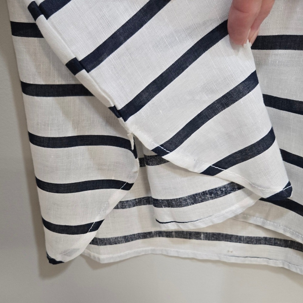 Linen Blend Stripe Shirt Top Women Large Coastal Grandma Nautical Split Neck Top - Picture 5 of 9